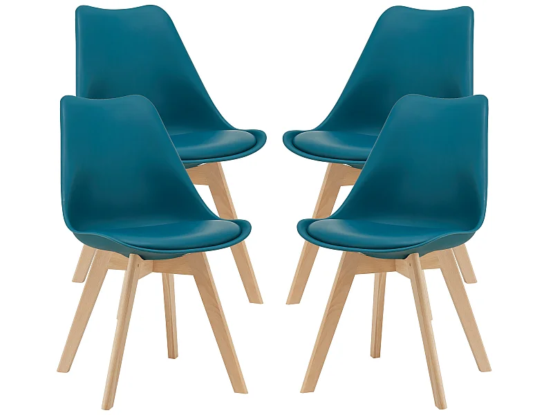 Lot de 4 Chaises de Salle à Manger Dubrovnik Simili Hêtre Turquoise [en.casa]