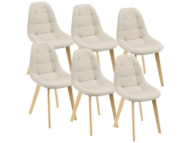 Lot de 6 Chaises de Salle à Manger Kopparberg 86 x 53 x 47 cm Polyester Bois Beige [en.casa]
