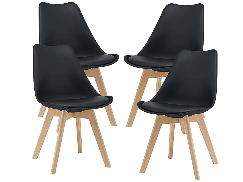 Lot de 4 Chaises de Salle à Manger Dubrovnik Simili Hêtre Noir [en.casa]