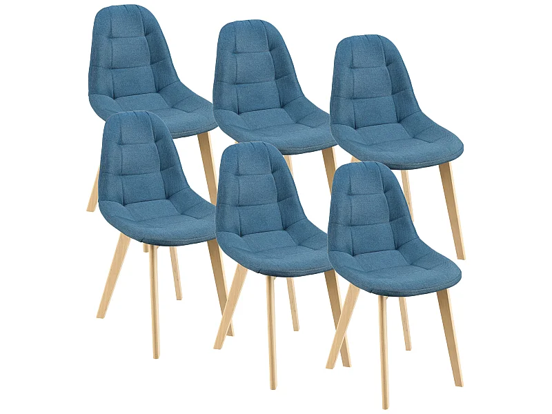 Lot de 6 Chaises de Salle à Manger Kopparberg 86 x 53 x 47 cm Polyester Bois Bleu [en.casa]