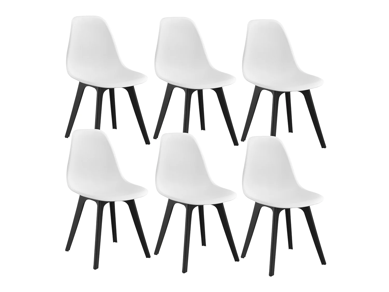 Set de 6 Chaises de Salle à Manger Brevik Plastique 83 x 54 x 48 cm Blanc et Noir [en.casa]