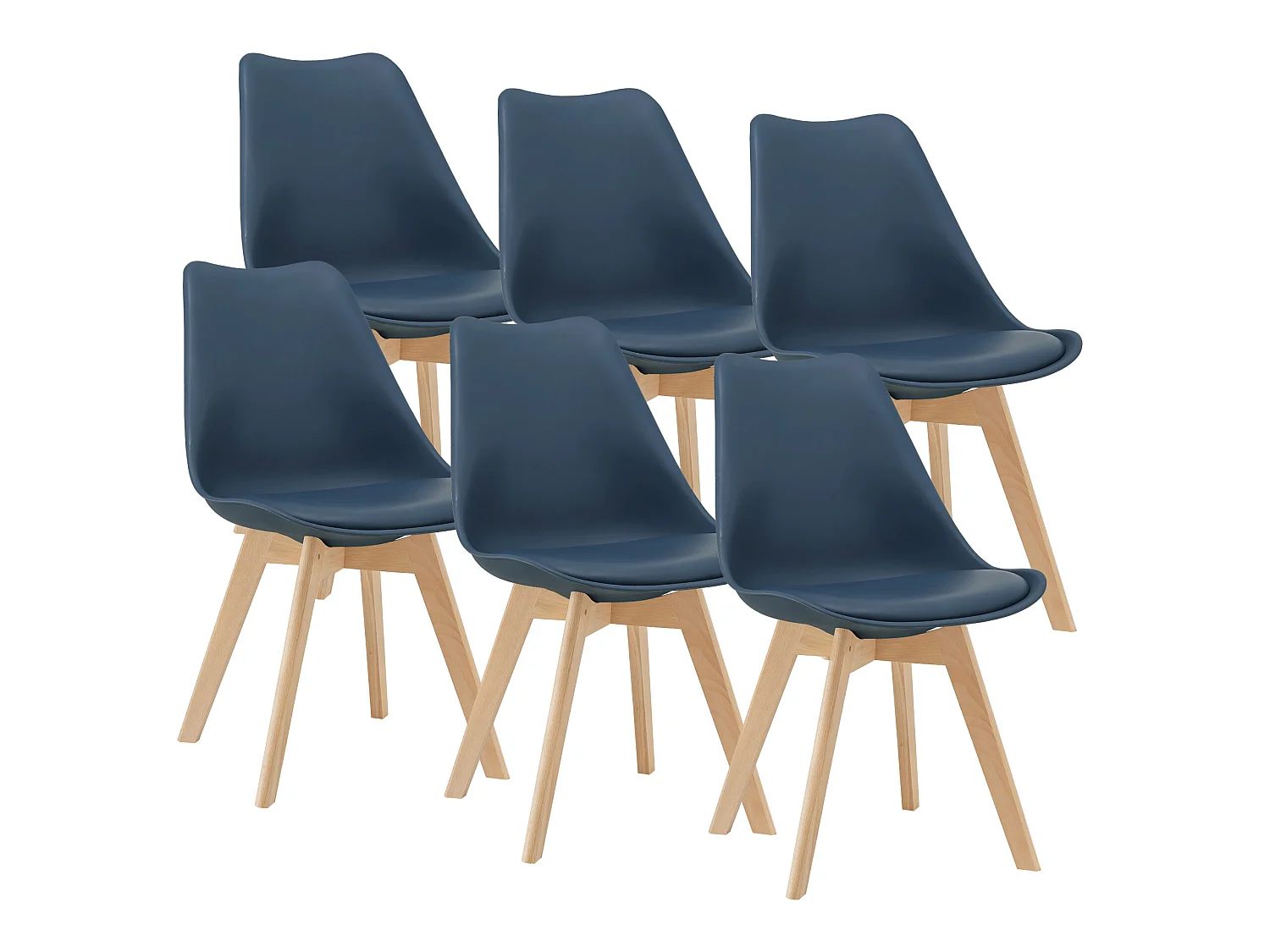 Lot de 6 Chaises de Salle à Manger Dubrovnik Simili Hêtre Bleu [en.casa]