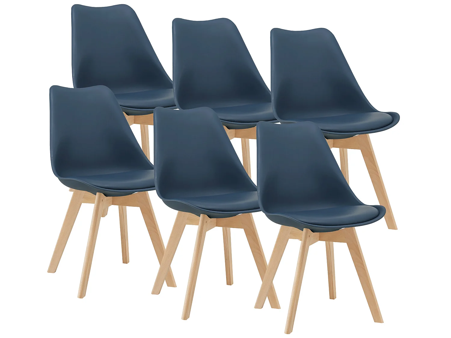 Lot de 6 Chaises de Salle à Manger Dubrovnik Simili Hêtre Bleu [en.casa]