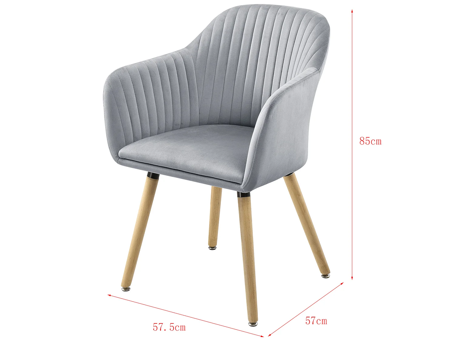 Chaise Dover Imitation Velours avec Accoudoirs  83 x 58 x 57 cm Gris Clair [en.casa]