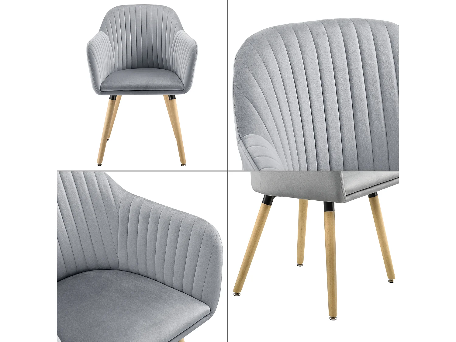 Chaise Dover Imitation Velours avec Accoudoirs  83 x 58 x 57 cm Gris Clair [en.casa]