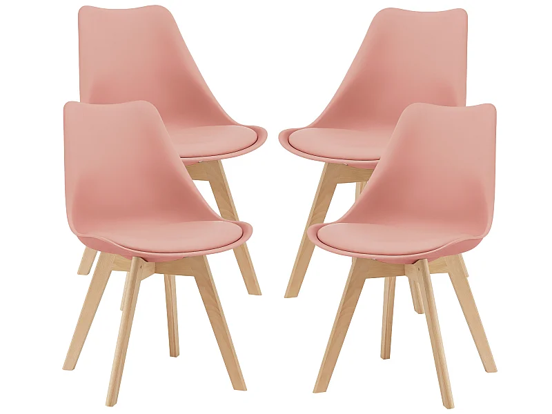 Lot de 4 Chaises de Salle à Manger Dubrovnik Simili Hêtre Rose [en.casa]