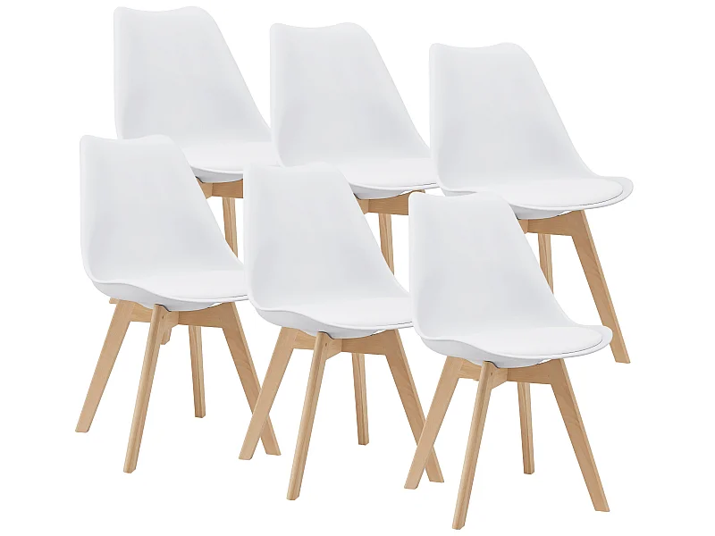 Lot de 6 Chaises de Salle à Manger Dubrovnik Simili Hêtre Blanc [en.casa]