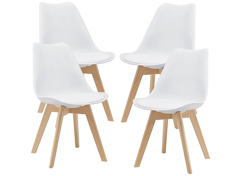 Lot de 4 Chaises de Salle à Manger Dubrovnik Simili Hêtre Blanc [en.casa]