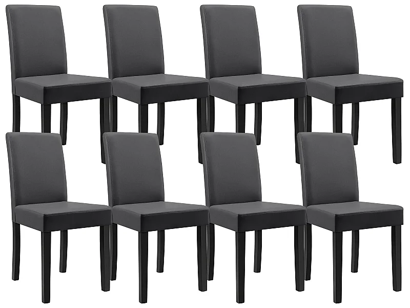 Kit de 8 Chaises Bois Simili 90 x 42 x 48 cm Gris Foncé [en.casa]