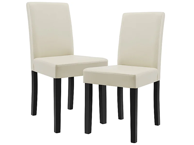 Kit de 2 Chaises Bois Simili 90 x 42 x 48 cm Crème - Ivoire [en.casa]