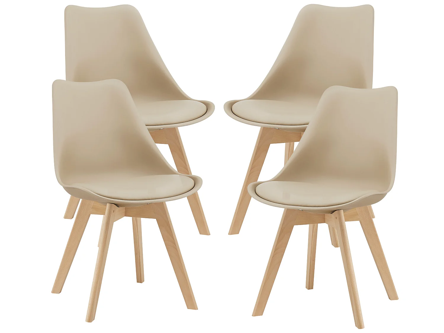 Lot de 4 Chaises de Salle à Manger Dubrovnik Simili Hêtre Beige [en.casa]