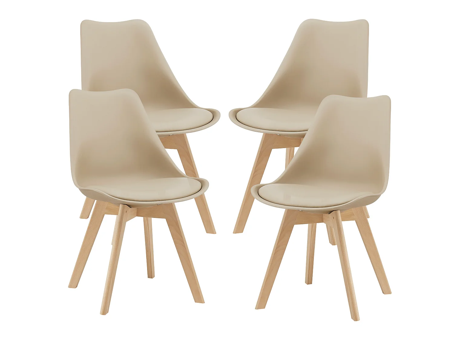 Lot de 4 Chaises de Salle à Manger Dubrovnik Simili Hêtre Beige [en.casa]
