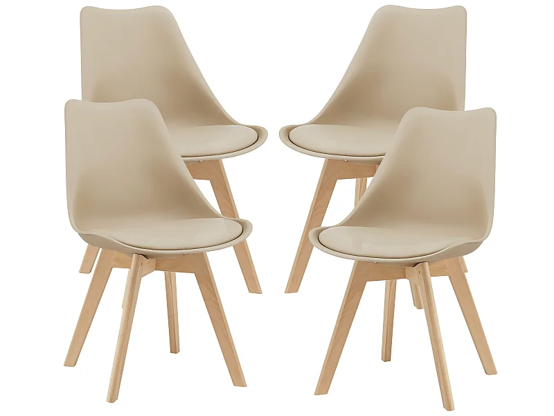 Lot de 4 Chaises de Salle à Manger Dubrovnik Simili Hêtre Beige [en.casa]