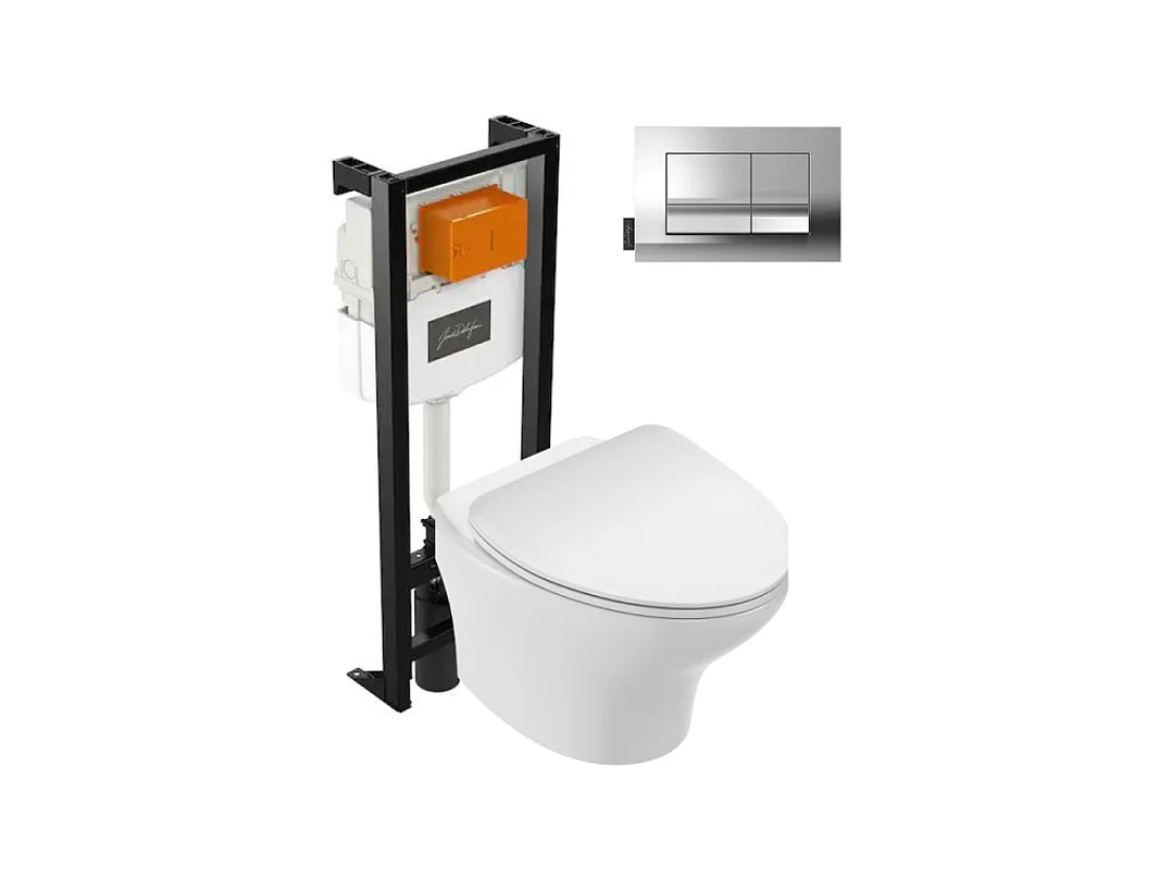 Pack WC suspendu sans bride JACOB DELAFON Nouvelle vague + bati support + plaque chromé