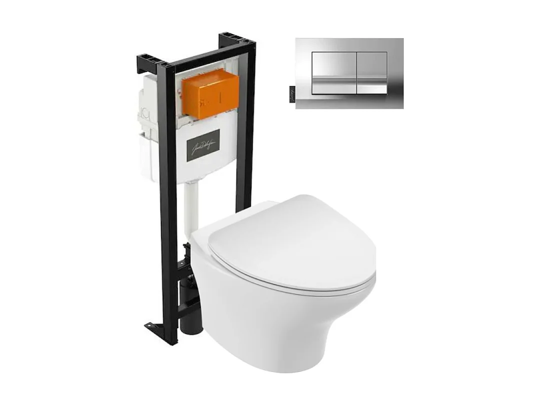 Pack WC suspendu sans bride JACOB DELAFON Nouvelle vague + bati support + plaque chromé