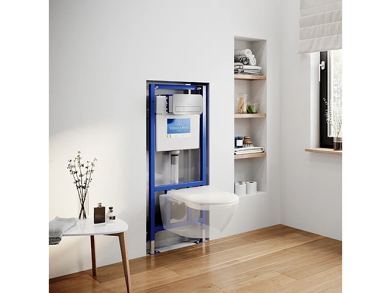 Pack WC sans bride VILLEROY ET BOCH Subway 2.0 abattant frein de chute + bâti-support sol et mur Viconnect PRO + plaque Chromé