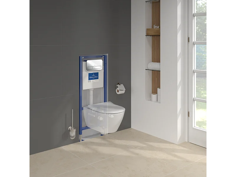 Pack WC sans bride VILLEROY ET BOCH Subway 2.0 abattant frein de chute + bâti-support sol et mur Viconnect PRO + plaque Chromé