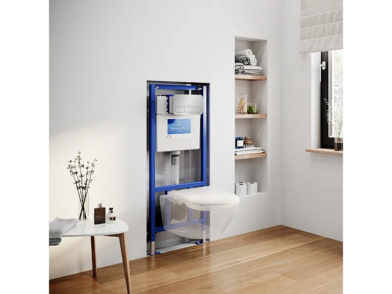 Pack WC sans bride VILLEROY ET BOCH Subway 2.0 abattant frein de chute + bâti-support sol et mur Viconnect PRO + plaque Chromé