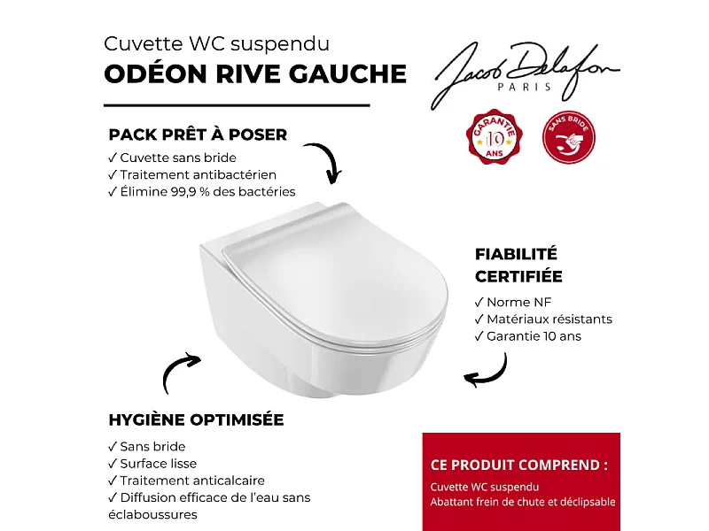 JACOB DELAFON WC suspendu Odéon Rive Gauche sans bride