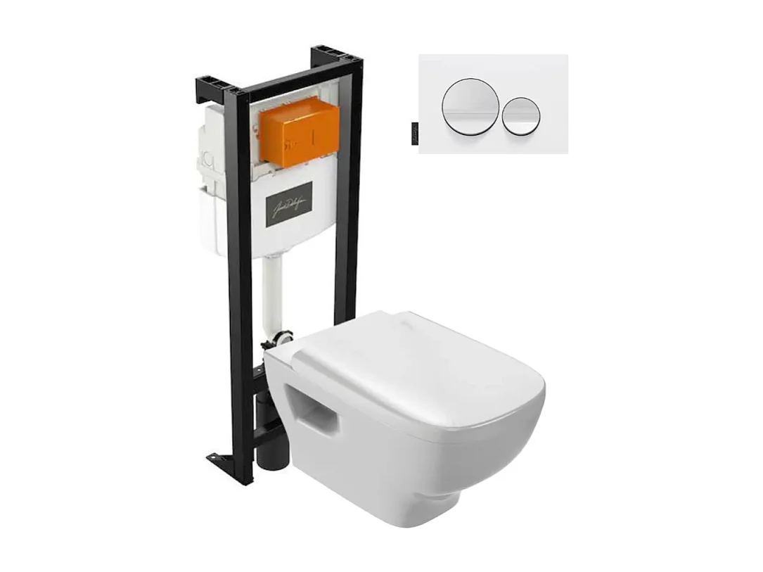 Pack WC suspendu sans bride JACOB DELAFON Struktura+ bâti-support + plaque Blanc brillant/Blanc mat