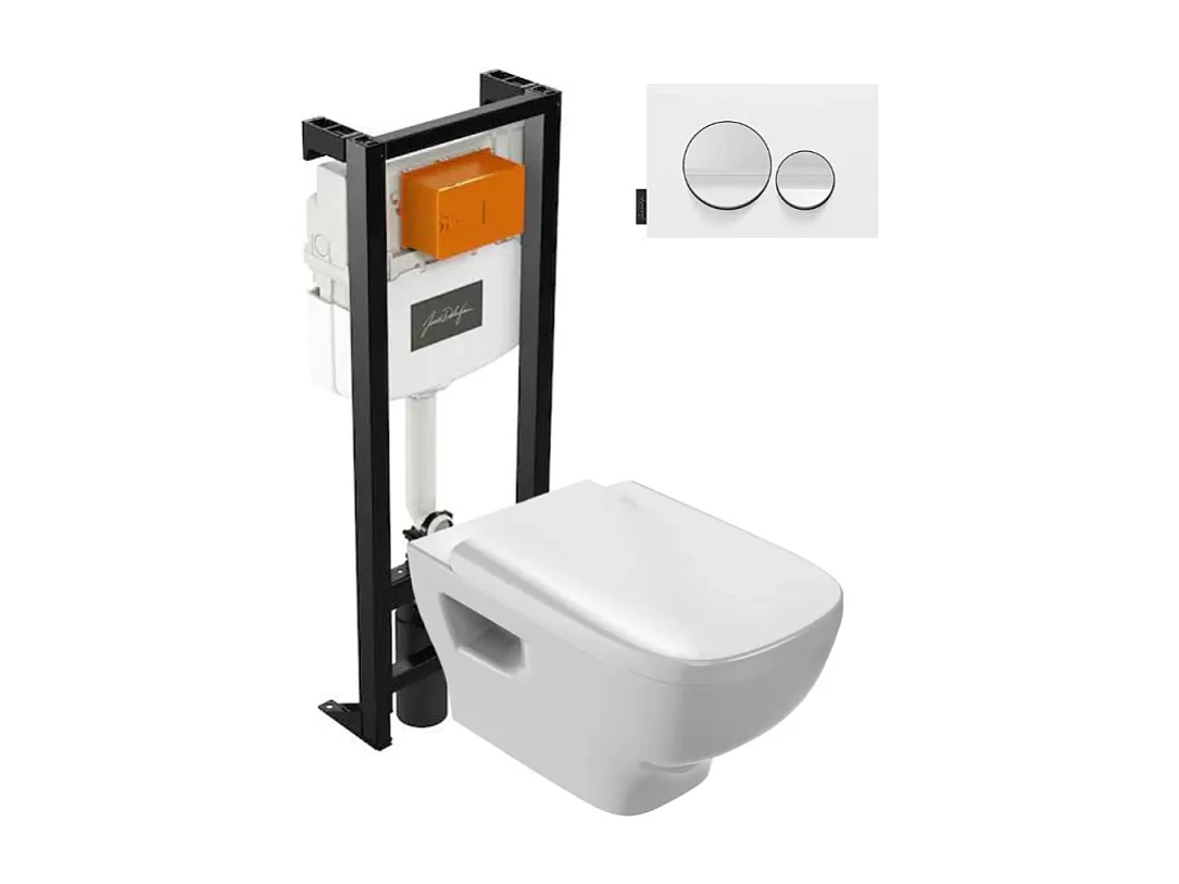 Pack WC suspendu sans bride JACOB DELAFON Struktura+ bâti-support + plaque Blanc brillant/Blanc mat