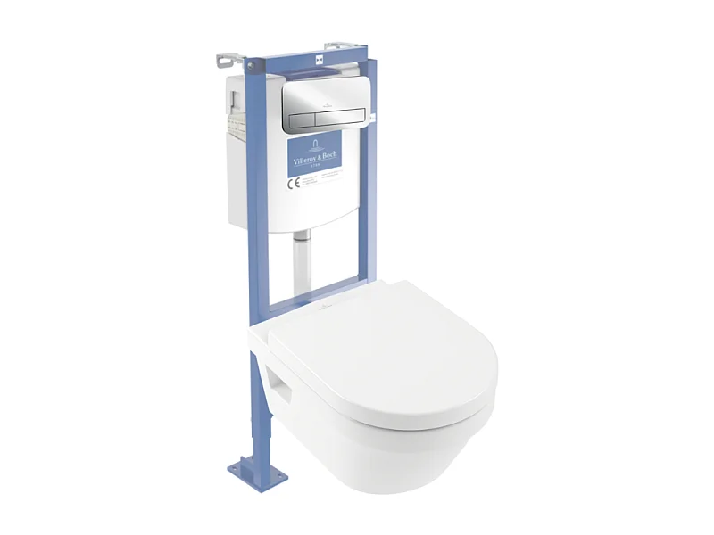 Pack WC suspendu sans bride VILLEROY ET BOCH Architectura directflush + abattant frein de chute + bâti-support autoportant + plaque chromée