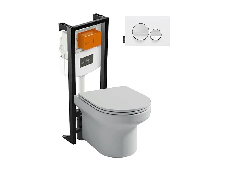 Pack WC suspendu sans bride  JACOB DELAFON Elite + bâti-support + plaque Blanc brillant/Blanc mat