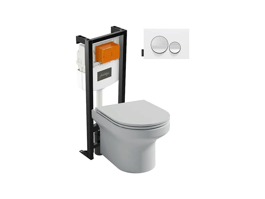 Pack WC suspendu sans bride  JACOB DELAFON Elite + bâti-support + plaque Blanc brillant/Blanc mat
