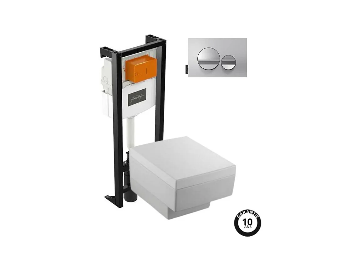 Pack WC suspendu JACOB DELAFON Terrace+ bâti-support + plaque Chrome brillant/Chrome mat