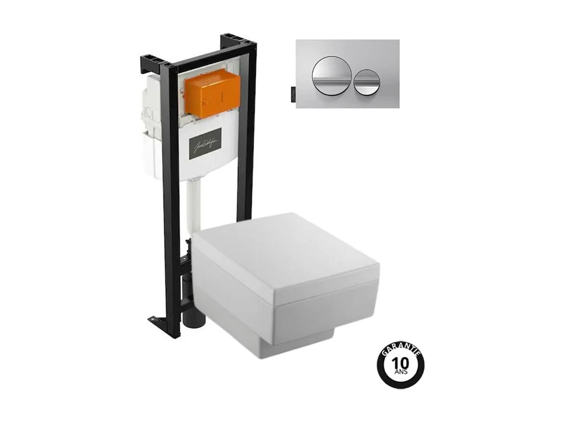 Pack WC suspendu JACOB DELAFON Terrace+ bâti-support + plaque Chrome brillant/Chrome mat