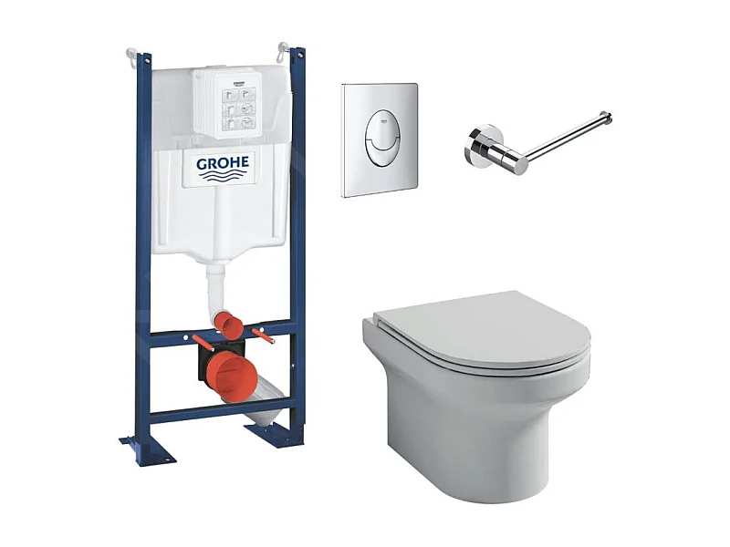 Pack WC suspendu sans bride Jacob Delafon  Elite + Bâti support wc Grohe + plaque de commande chromé