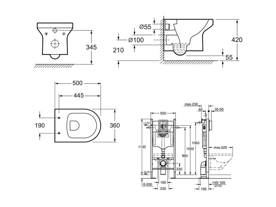 Pack WC suspendu sans bride + abattant + Bâti support + Even Plaque de commande WC carré chromé
