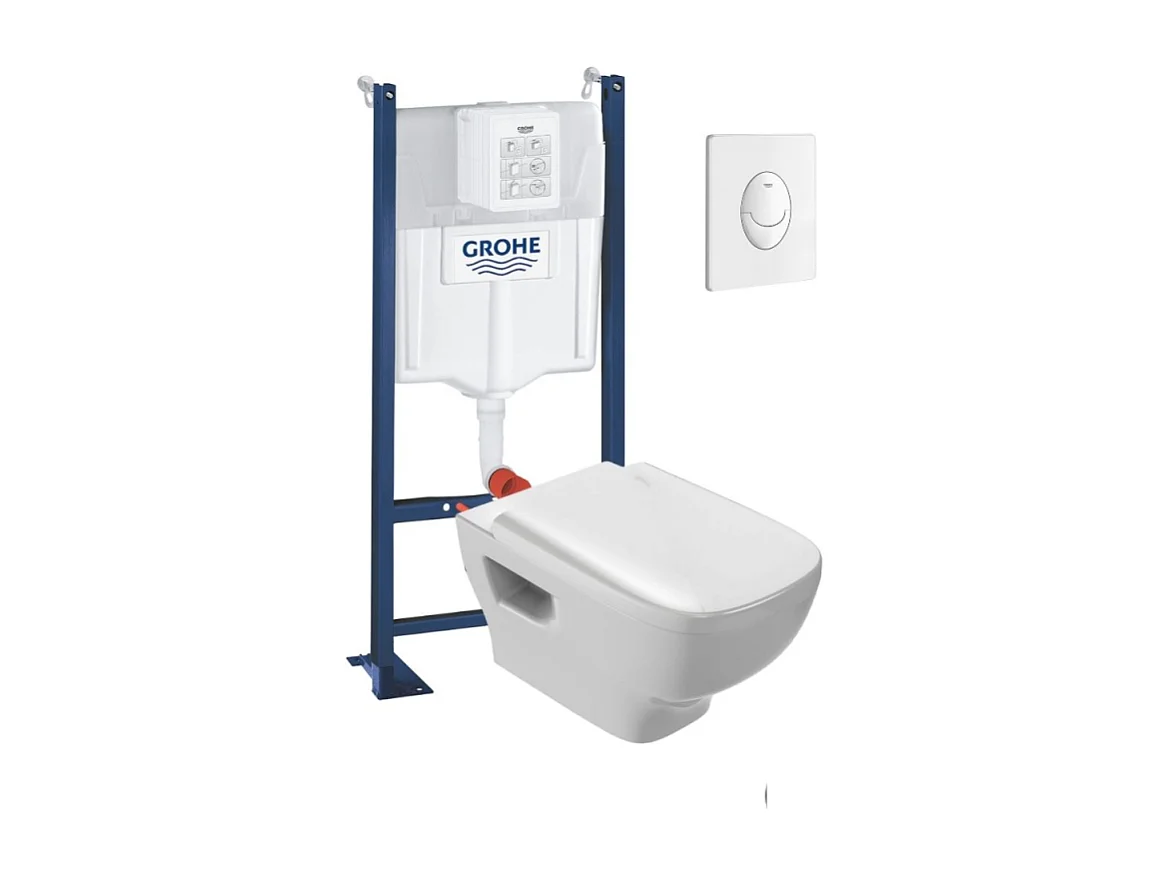 Pack WC suspendu sans bride JACOB DELAFON Struktura + Bati-support GROHE + plaque Start blanc