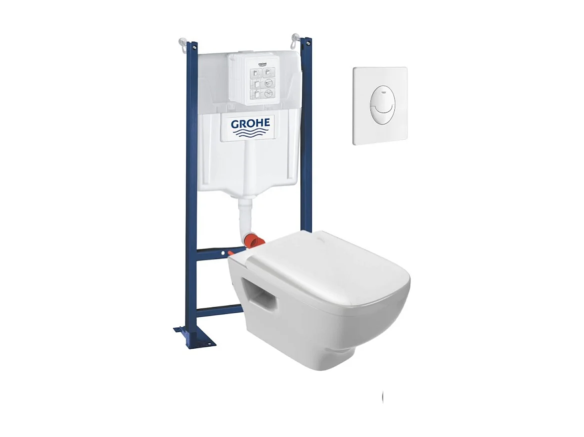 Pack WC suspendu sans bride JACOB DELAFON Struktura + Bati-support GROHE + plaque Start blanc