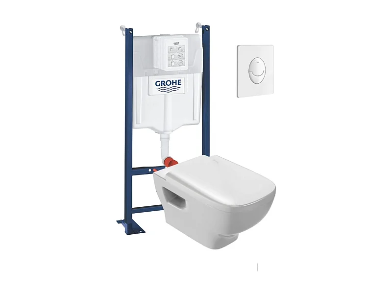 Pack WC suspendu sans bride JACOB DELAFON Struktura + Bati-support GROHE + plaque Start blanc