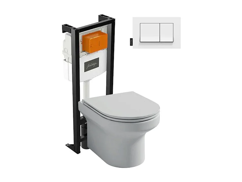 Pack WC suspendu sans bride  JACOB DELAFON Elite + bâti-support + plaque Blanc brillant