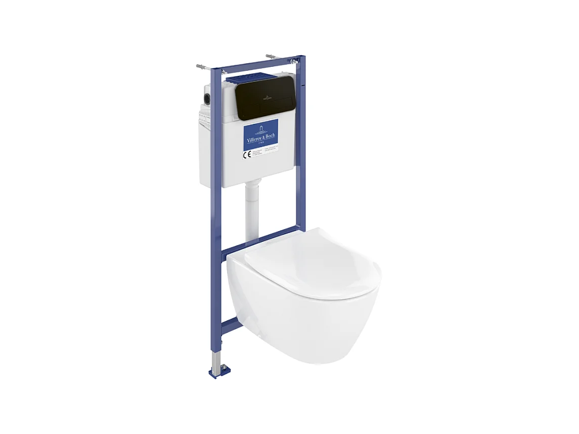 Pack WC sans bride VILLEROY ET BOCH Subway 2.0 avec abattant frein de chute + bâti Viconnect PRO + plaque noir mat