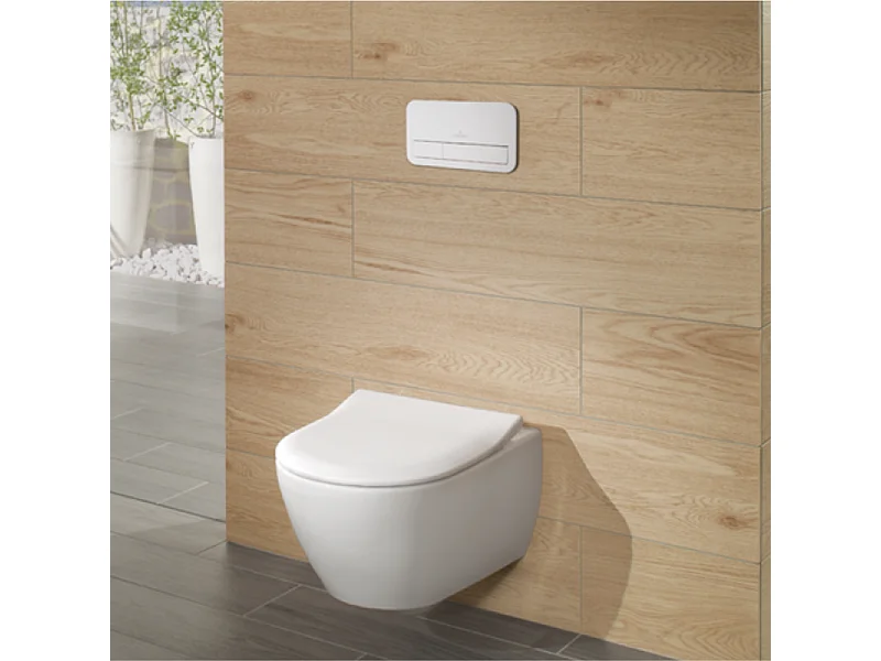 Pack WC sans bride VILLEROY ET BOCH Subway 2.0 avec abattant frein de chute + bâti Viconnect PRO + plaque noir mat