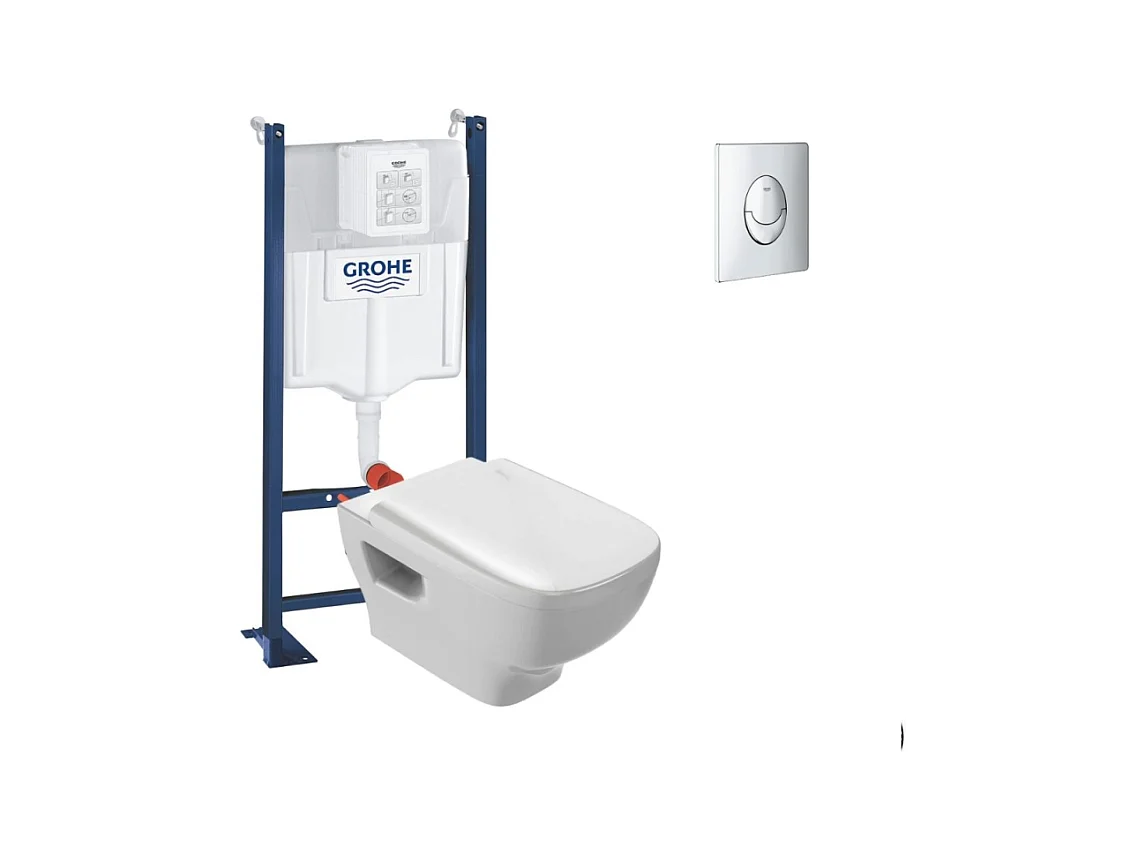 Pack WC suspendu sans bride JACOB DELAFON Struktura + Bati-support GROHE + plaque Start chrome