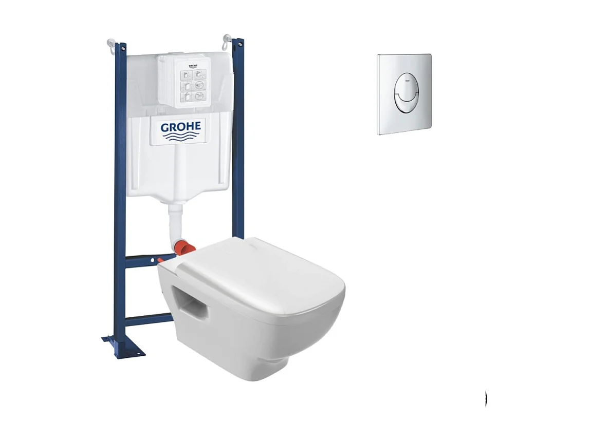 Pack WC suspendu sans bride JACOB DELAFON Struktura + Bati-support GROHE + plaque Start chrome