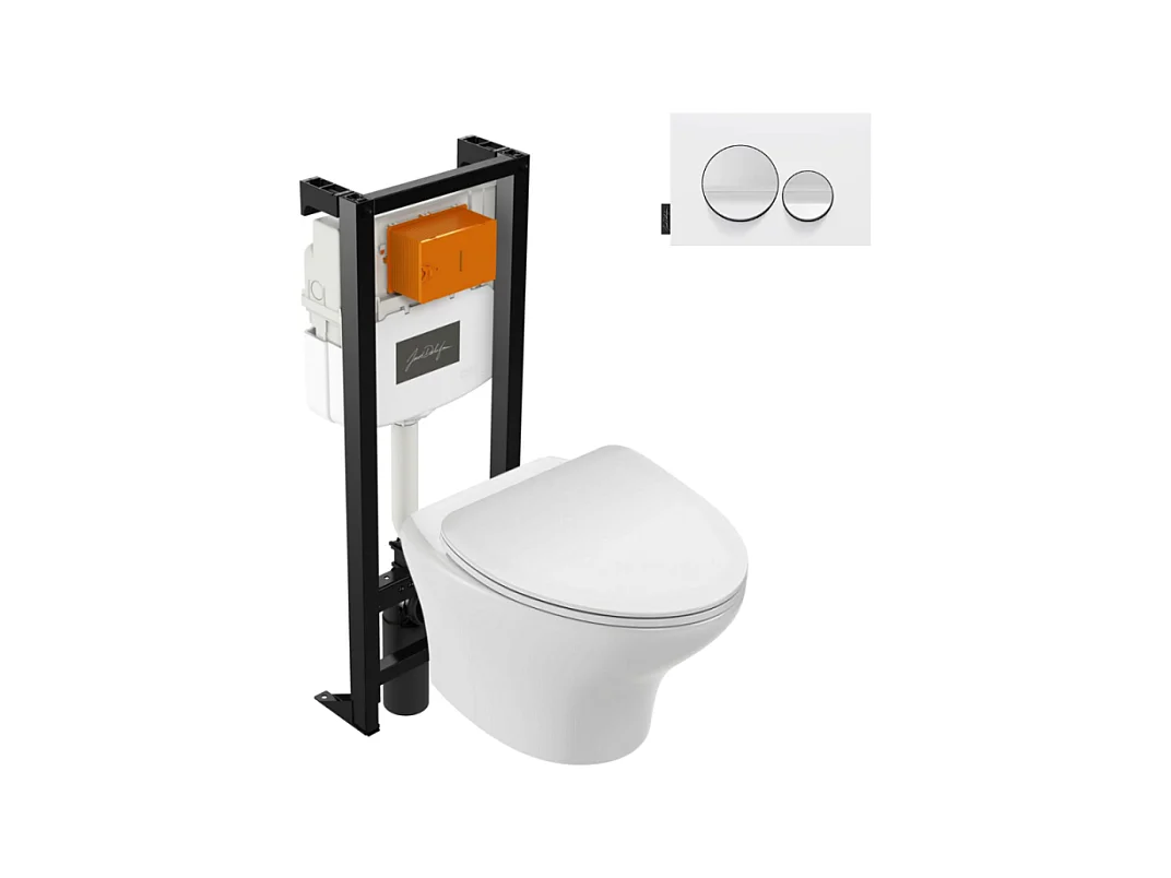 Pack WC suspendu sans bride JACOB DELAFON Nouvelle vague + bati support + plaque blanc brillant blanc mat