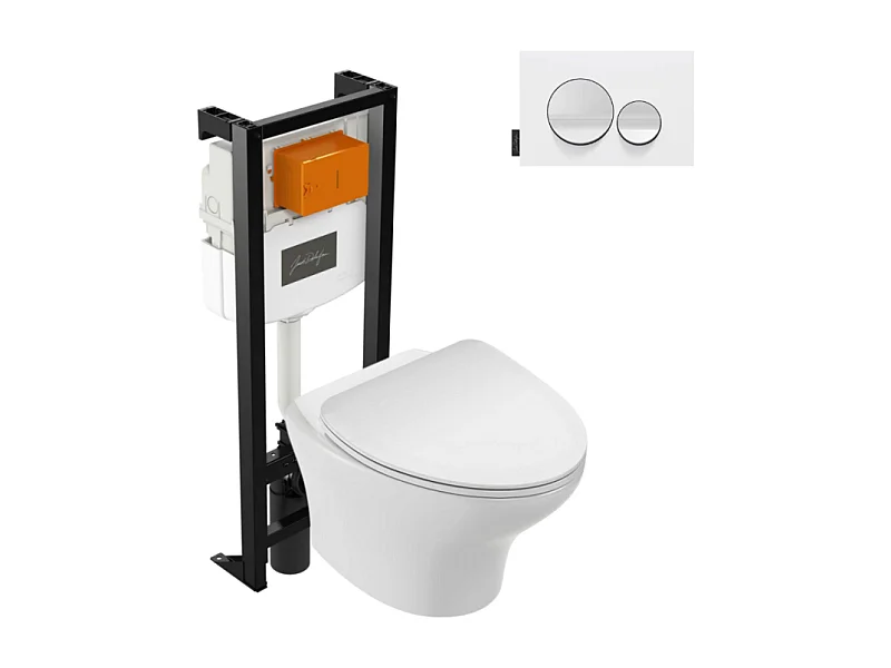 Pack WC suspendu sans bride compact JACOB DELAFON Nouvelle vague+ bâti-support + plaque Blanc brillant/Blanc mat