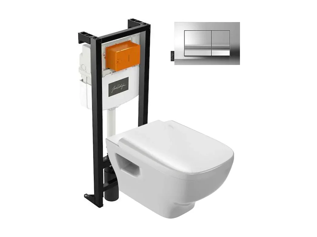 Pack WC suspendu sans bride JACOB DELAFON Struktura+ bâti-support + plaque Chrome + accessoires