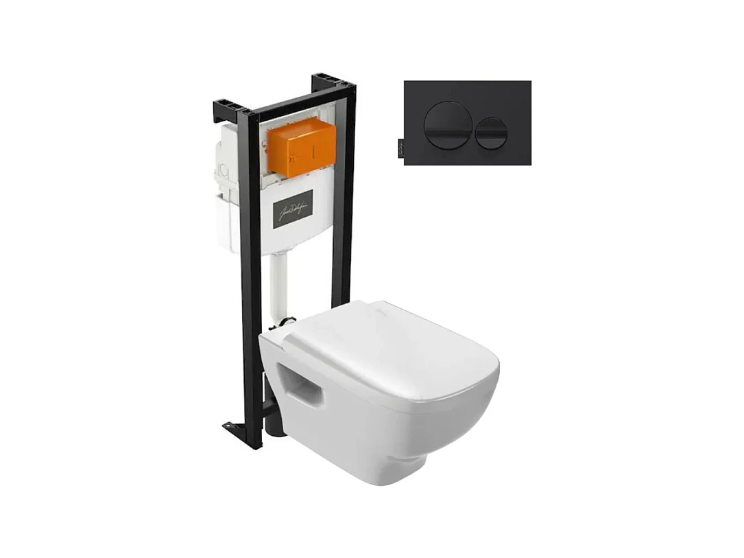 Pack WC suspendu sans bride JACOB DELAFON Struktura+ bâti-support + plaque Noir brillant/Noir mat