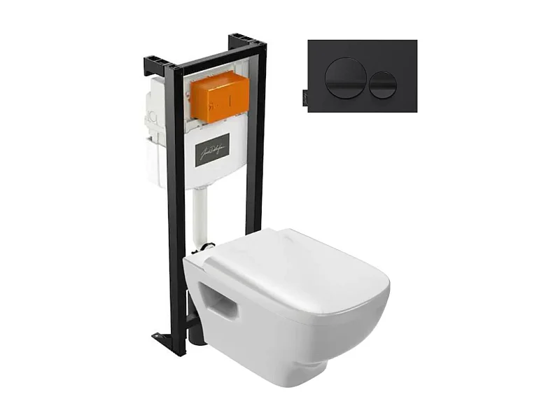 Pack WC suspendu sans bride JACOB DELAFON Struktura+ bâti-support + plaque Noir brillant/Noir mat