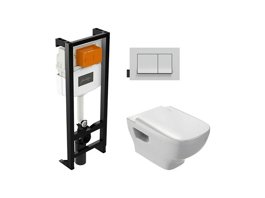 Jacob Delafon - Pack WC suspendu sans bride Struktura + abattant + plaque + bâti