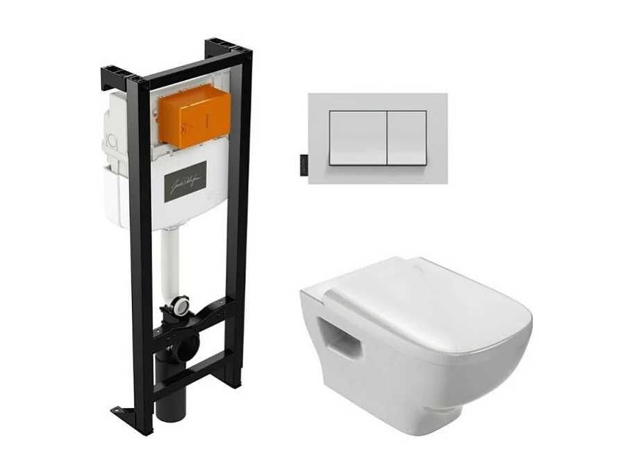 Jacob Delafon - Pack WC suspendu sans bride Struktura + abattant + plaque + bâti