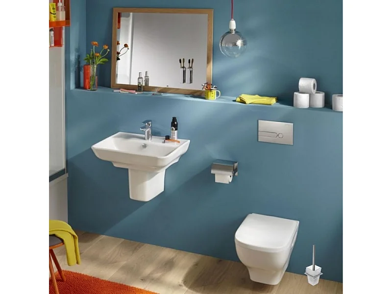 Pack WC suspendu sans bride JACOB DELAFON Struktura + Bati-support GROHE + plaque Start chrome + porte-balai carré