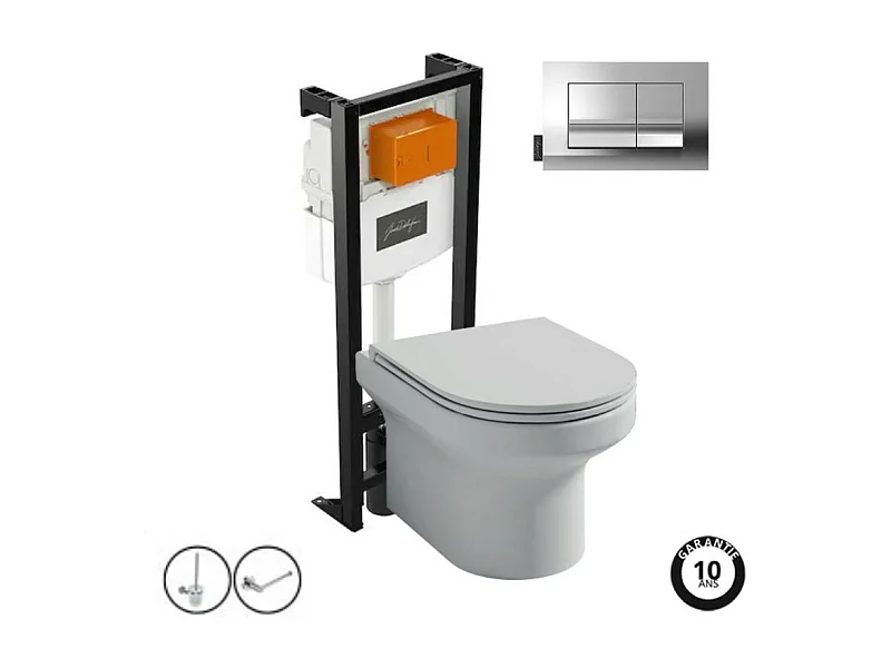 Pack WC suspendu sans bride  JACOB DELAFON Elite + bâti-support + plaque Chrome + accessoires
