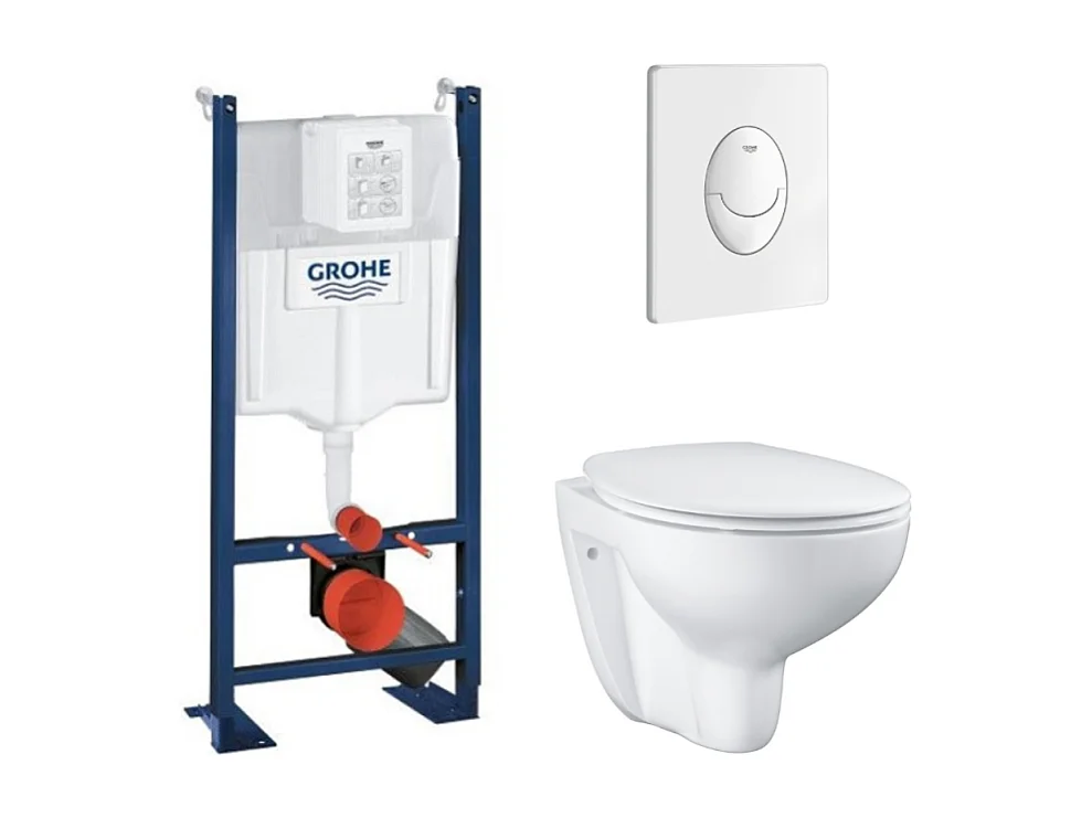 Pack WC suspendu sans bride GROHE Bau Cerami avec bâti support Rapid SL Project et plaque de commande Start blanc